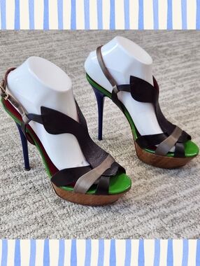 Greymer Color block leather stilleto platform heels sandals size 39 EU or 9 US